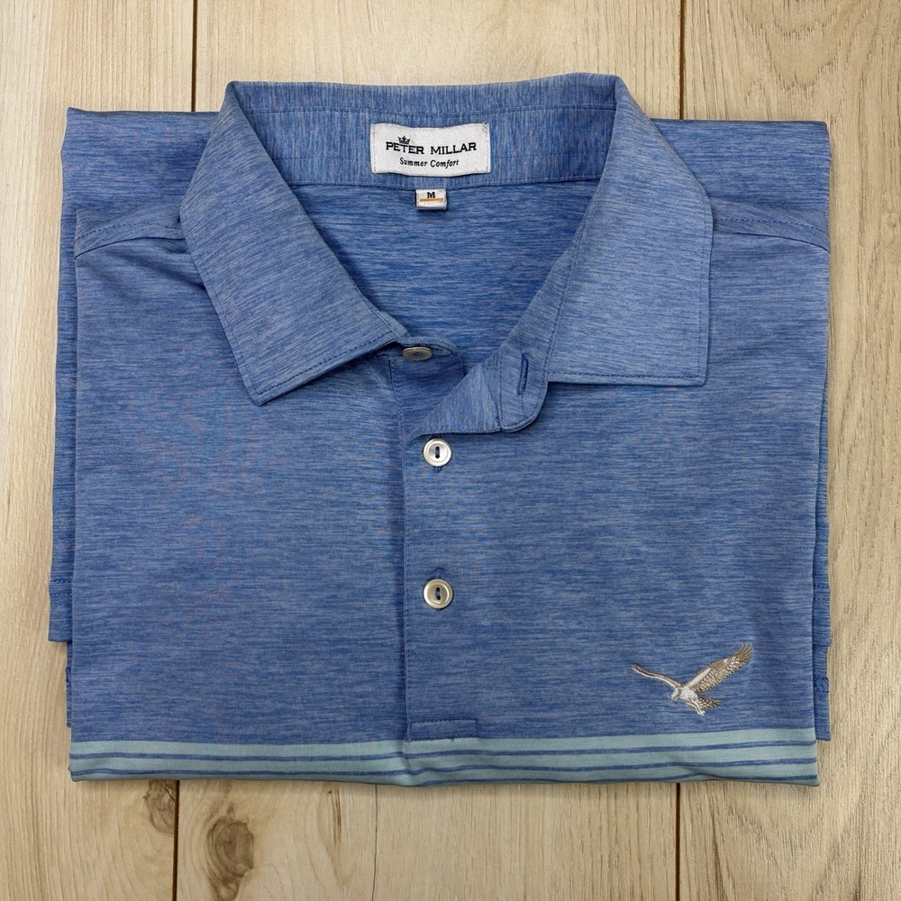 Peter Millar Summer Comfort Golf Club Polo Shirt Stripe Mens Medium Blue